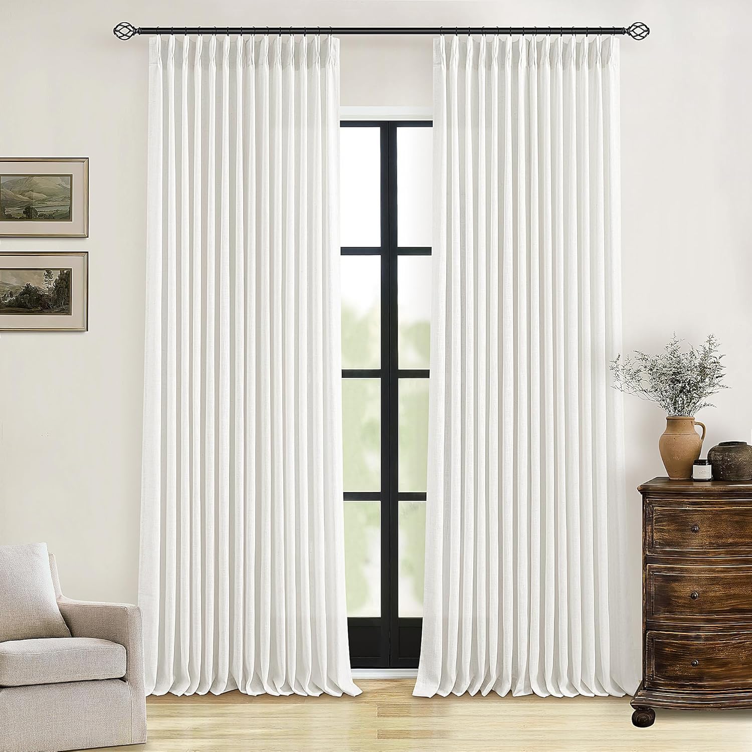 Beige White Linen Curtains 108 Inches Long for Living Room