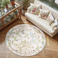 jinchan Round Rugs 6ft Ivory Botanical Birds Print - Machine Washable