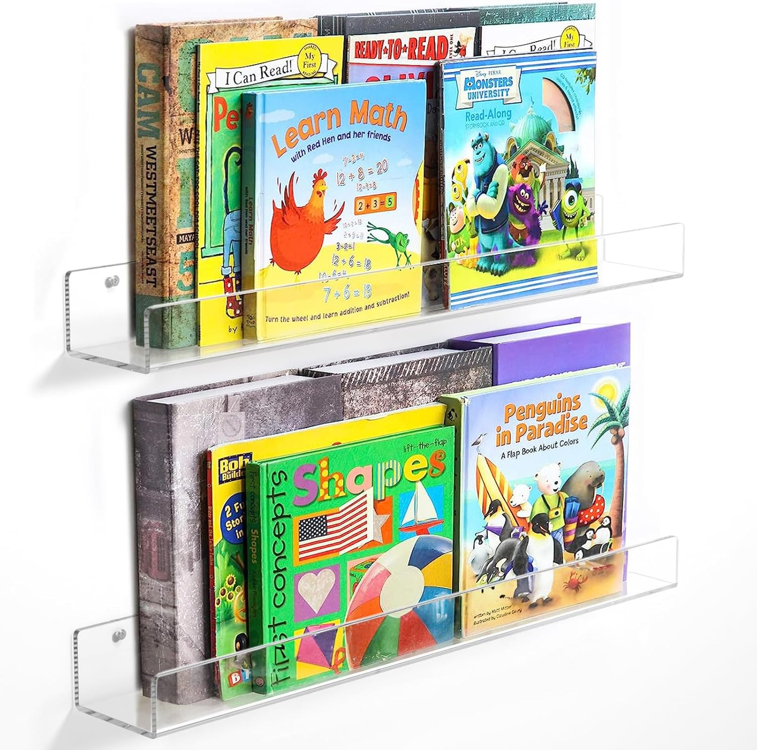 NIUBEE 24-Inch Acrylic Kids Floating Bookshelves for Storage