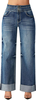 Roswear Women's High Waisted Stretchy Wide Leg Jeans for Style