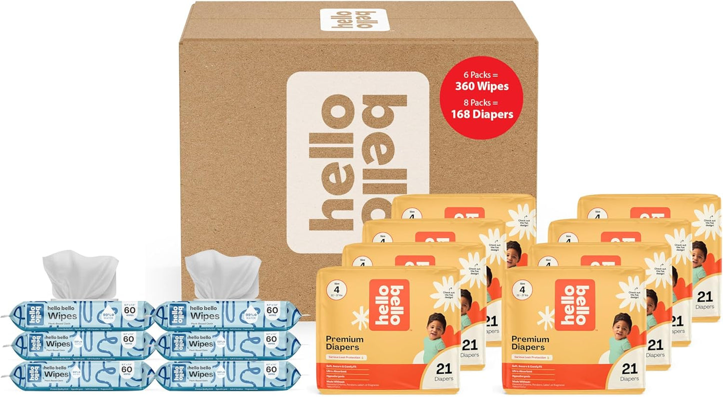 Hello Bello Mega Surprise Pack Size 4 Diapers and Wipes Bundle
