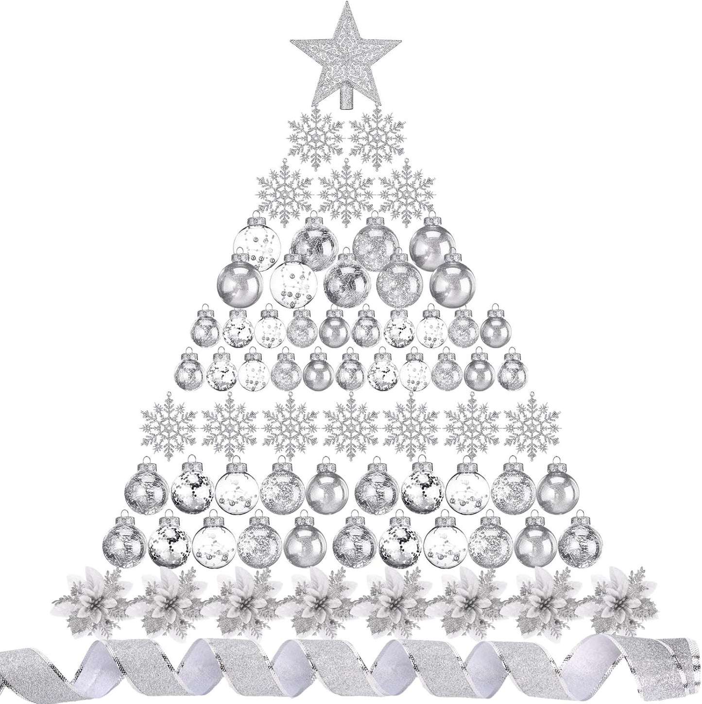 74 Pcs Silver Christmas Ball Ornaments Set for Tree Decor