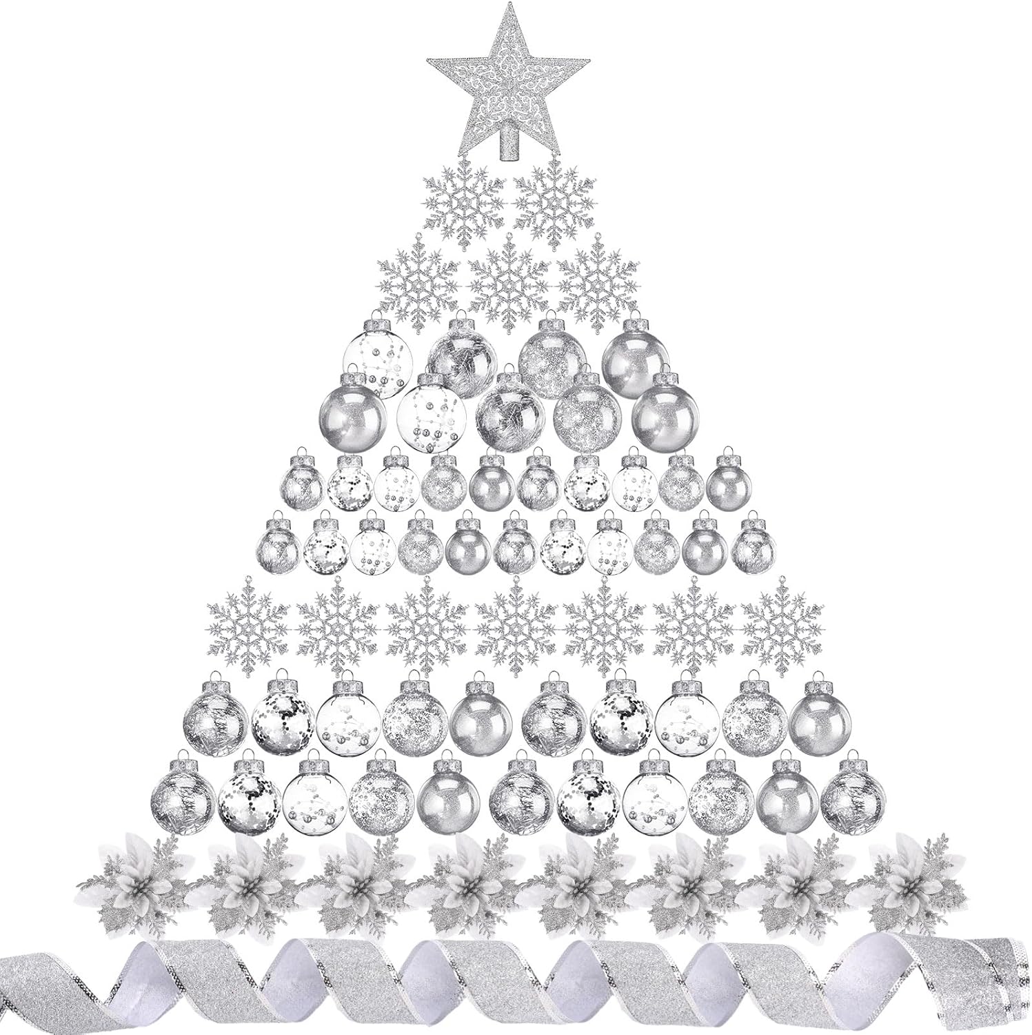 74 Pcs Silver Christmas Ball Ornaments Set for Tree Decor