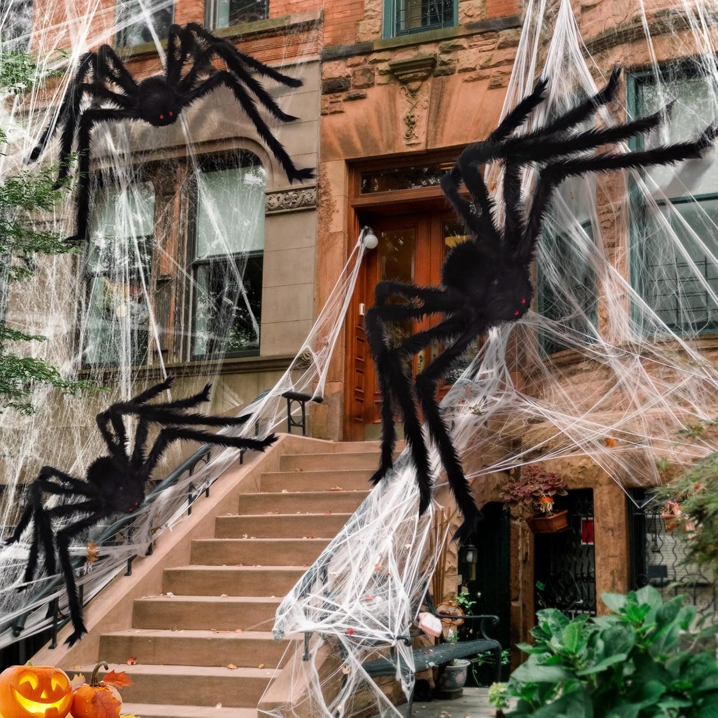 Giant Halloween Spiders - 10FT and 5FT Realistic Decor Set