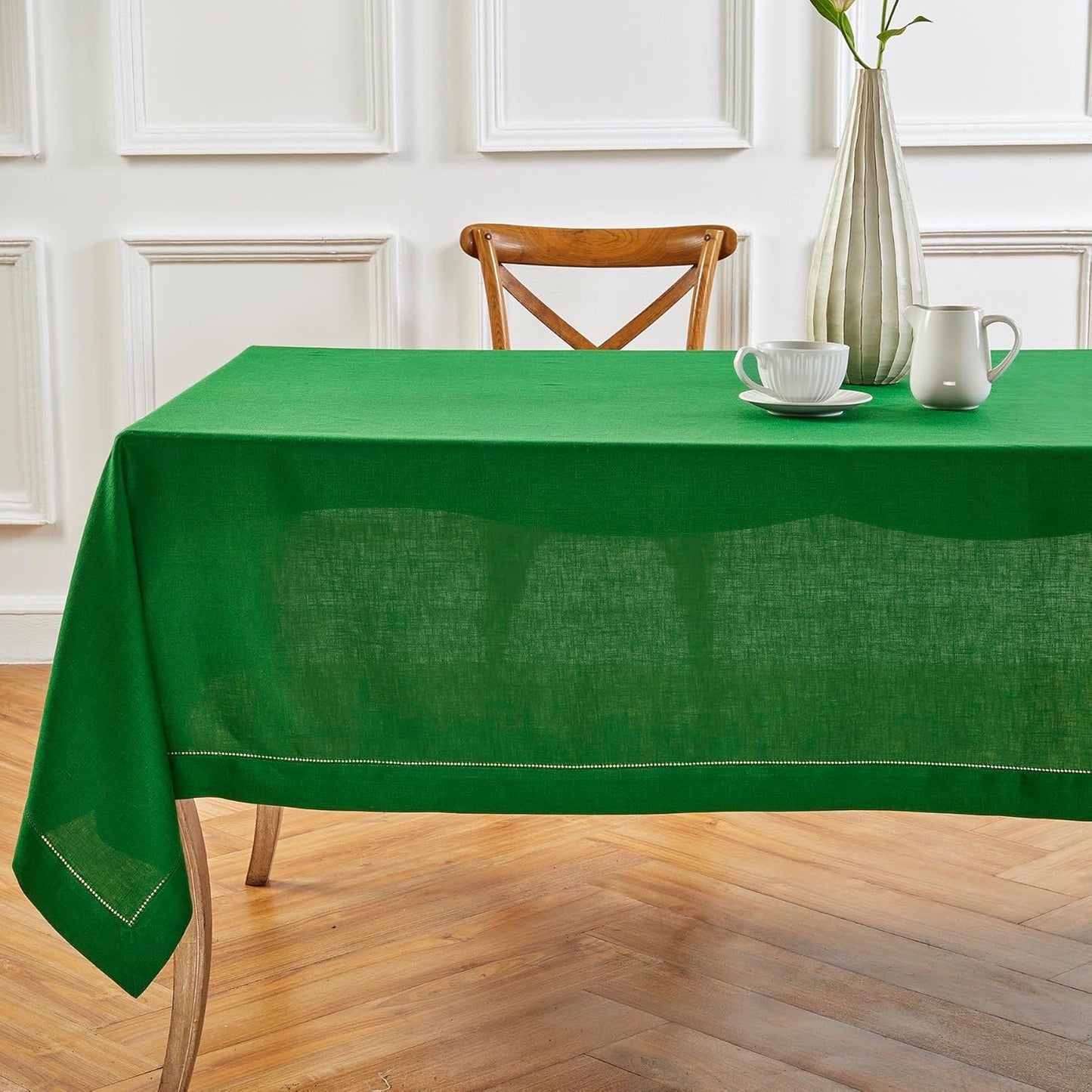 Garden Green Linen Tablecloth 60 x 108 Inch for Elegant Dining