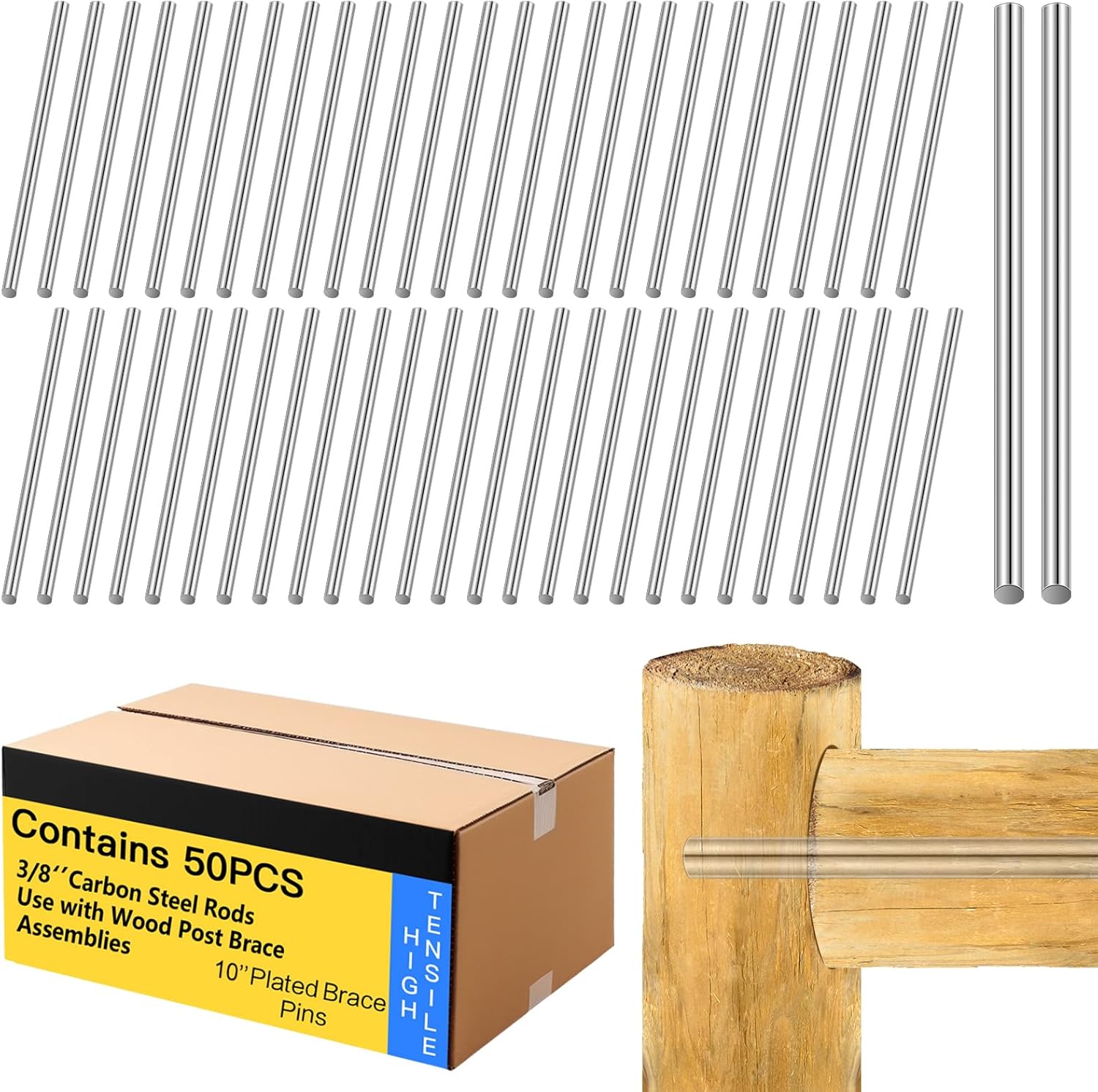 50 Pcs 10ft' Galvanized Fence Brace Pins for H-Fence Installation