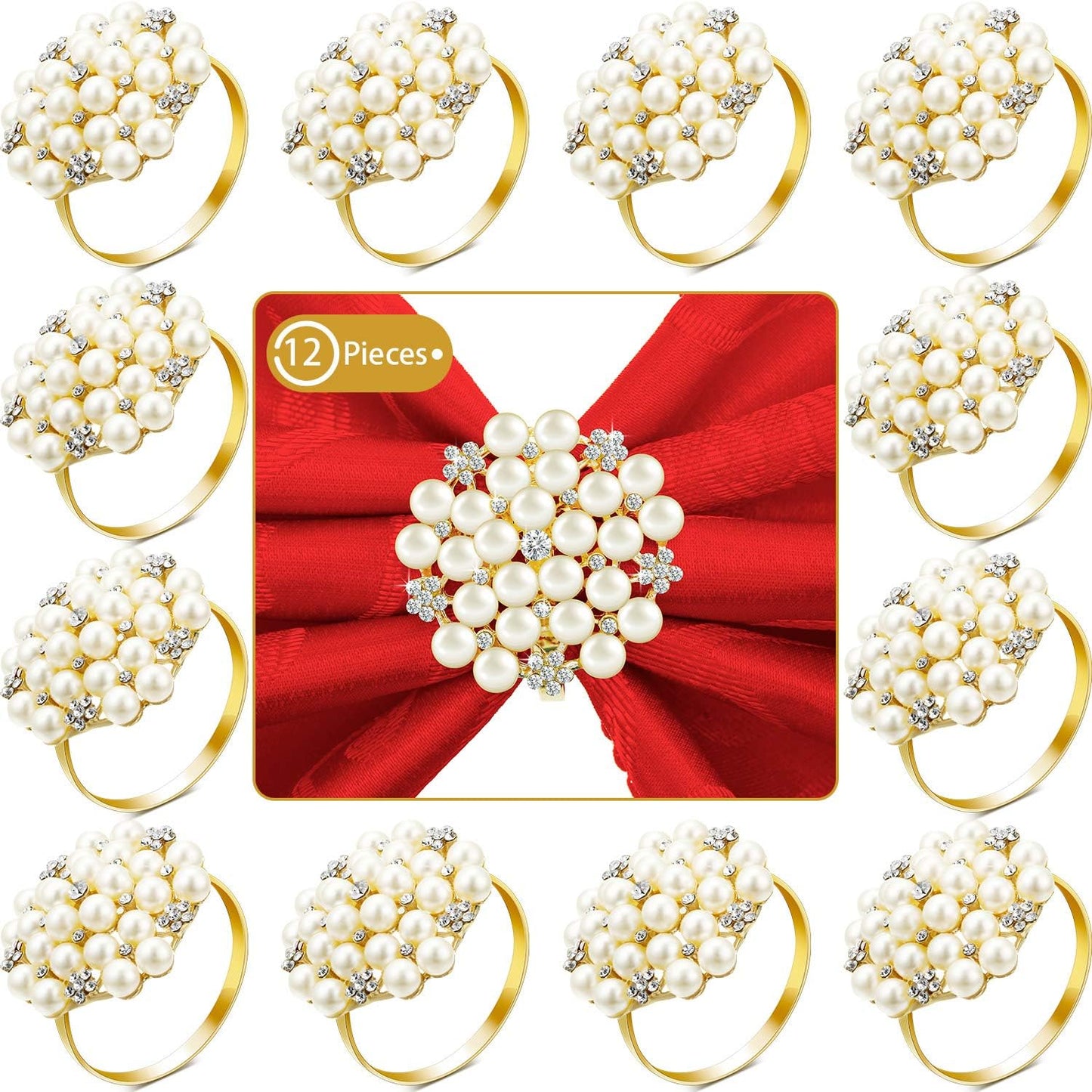 Hotop 100 Pcs Gold Napkin Rings with Pearls for Elegant Decor