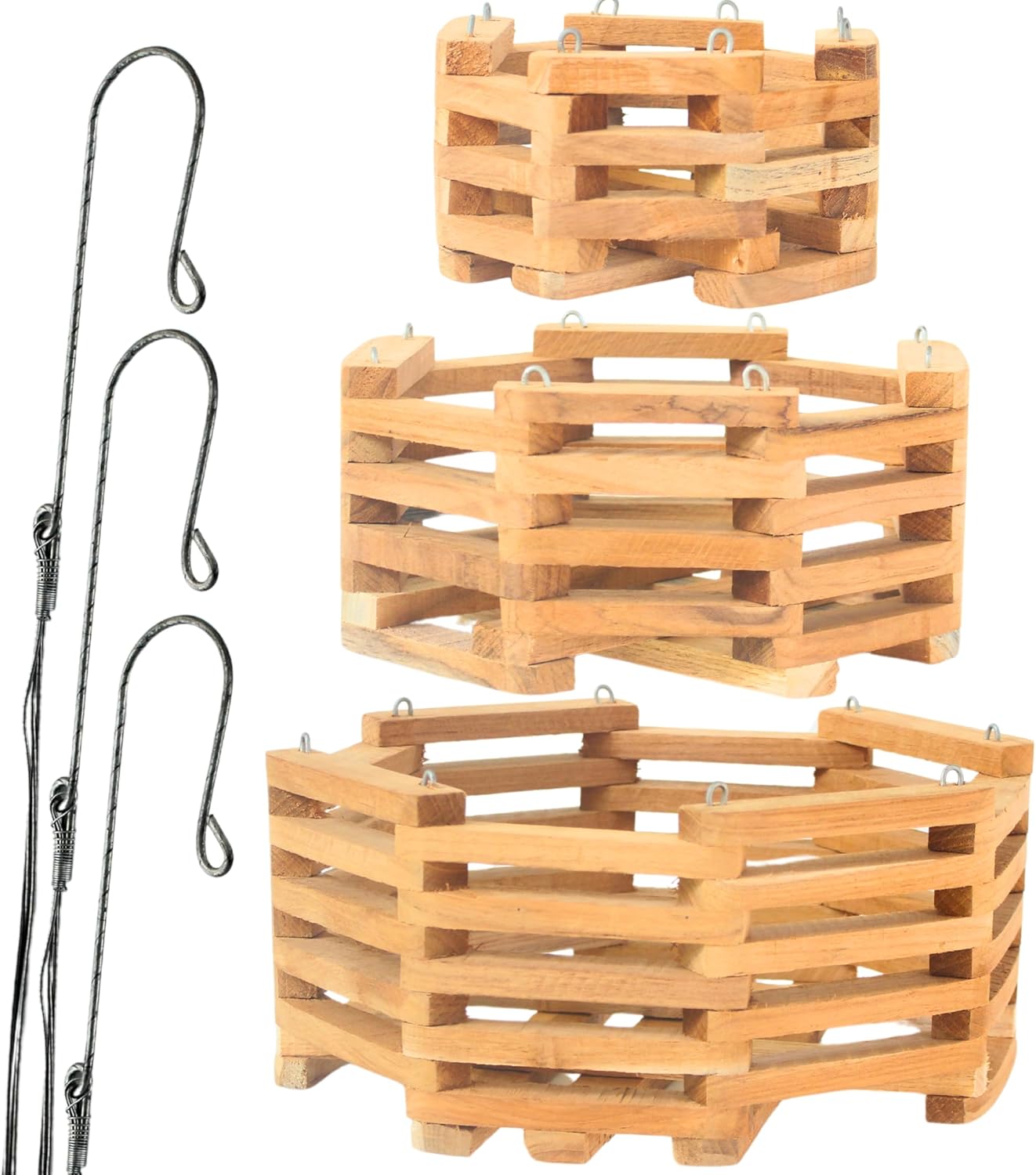 3 Wooden Octagon Shaped Orchid Baskets for Outdoor Use