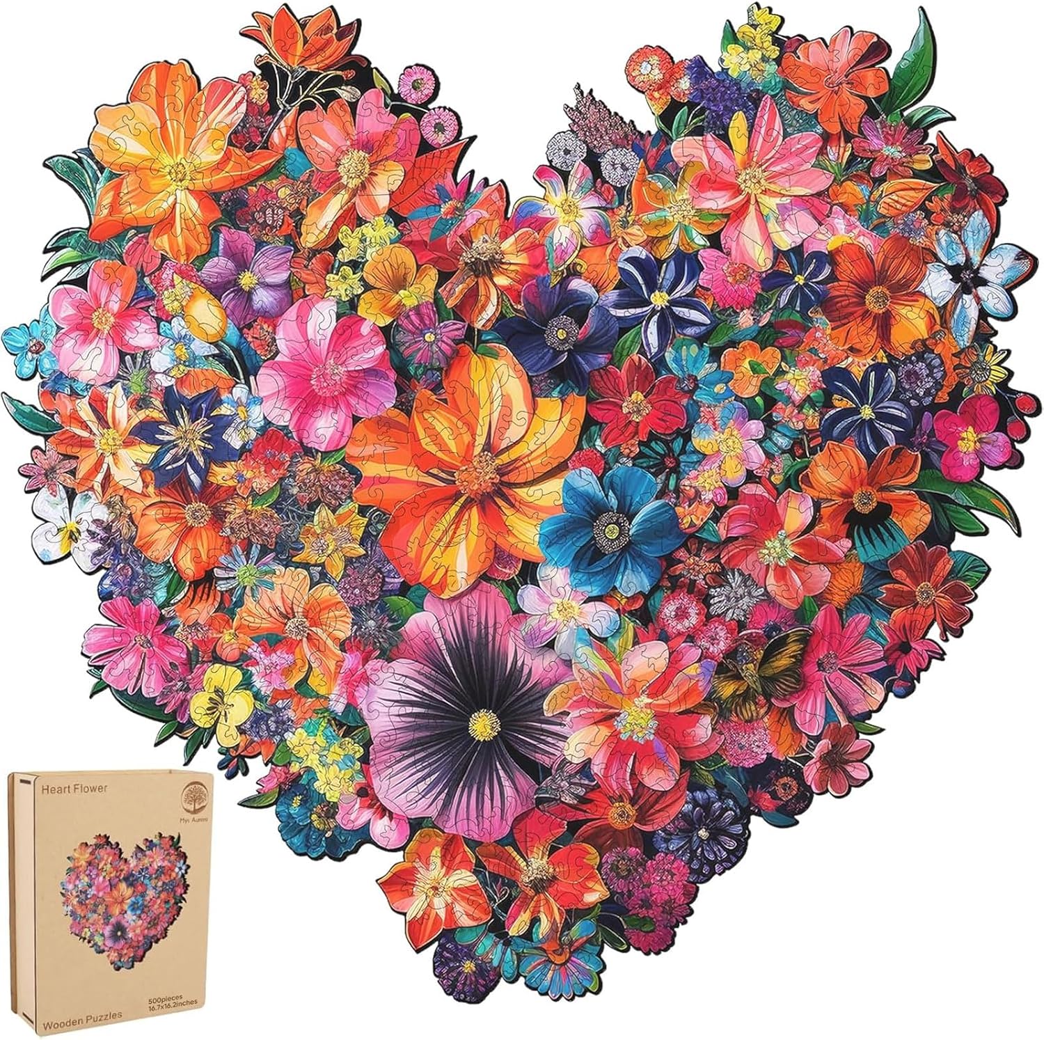 Unique Heart Flower Wooden Puzzles for Adults and Kids Fun