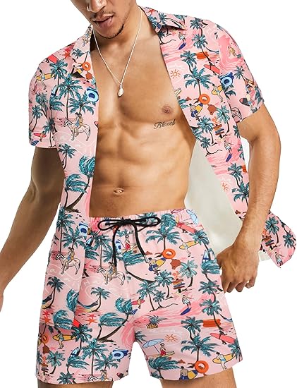 Daupanzees Men's Luxury Casual Button Down Hawaiian Shirt Suits
