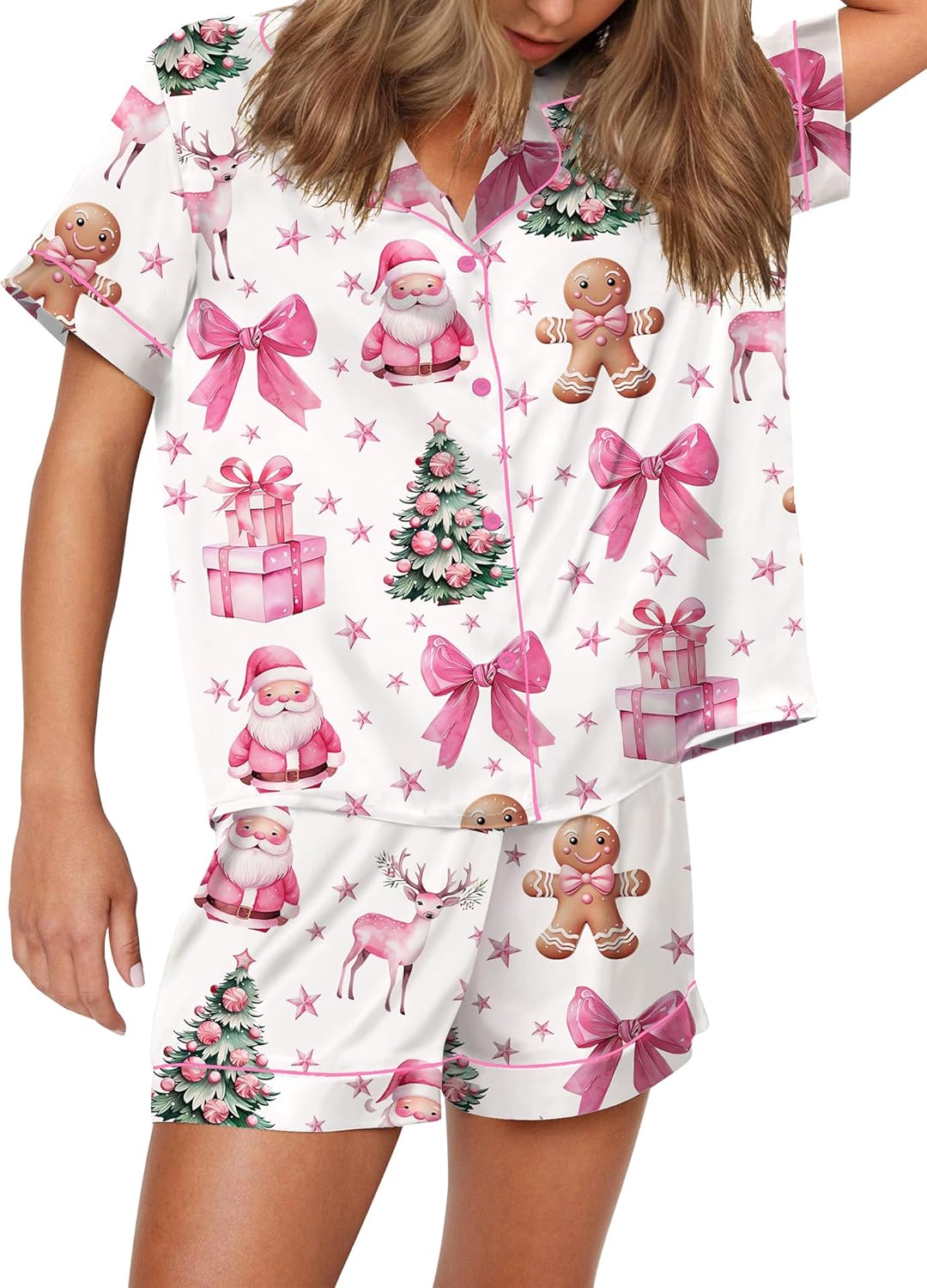Funny Graphic Pajamas for Women Set Button Down Short Sleeve