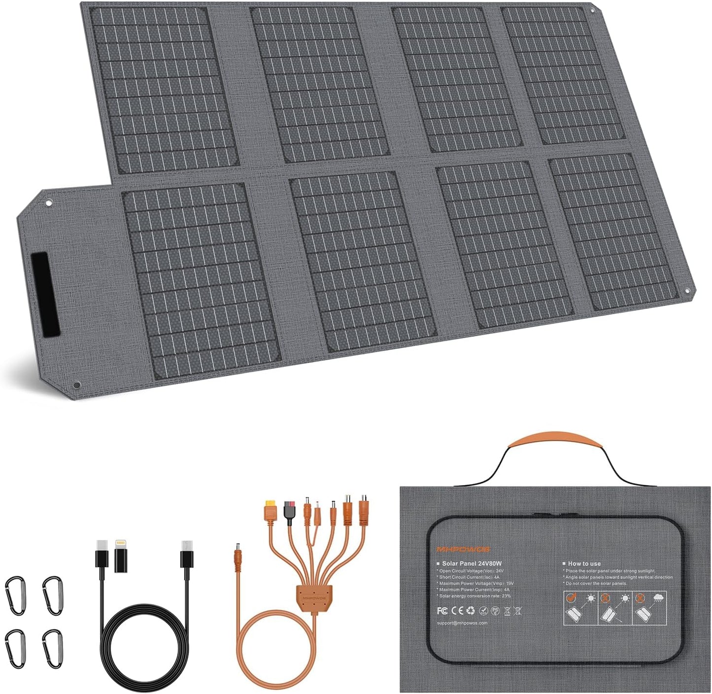 MHPOWOS Solar Panel: Portable 80W Power, 4 Ports, Waterproof, High Efficiency