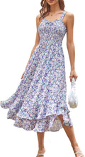 Women's Summer Floral Boho Square Neck Maxi Dress - Strappy