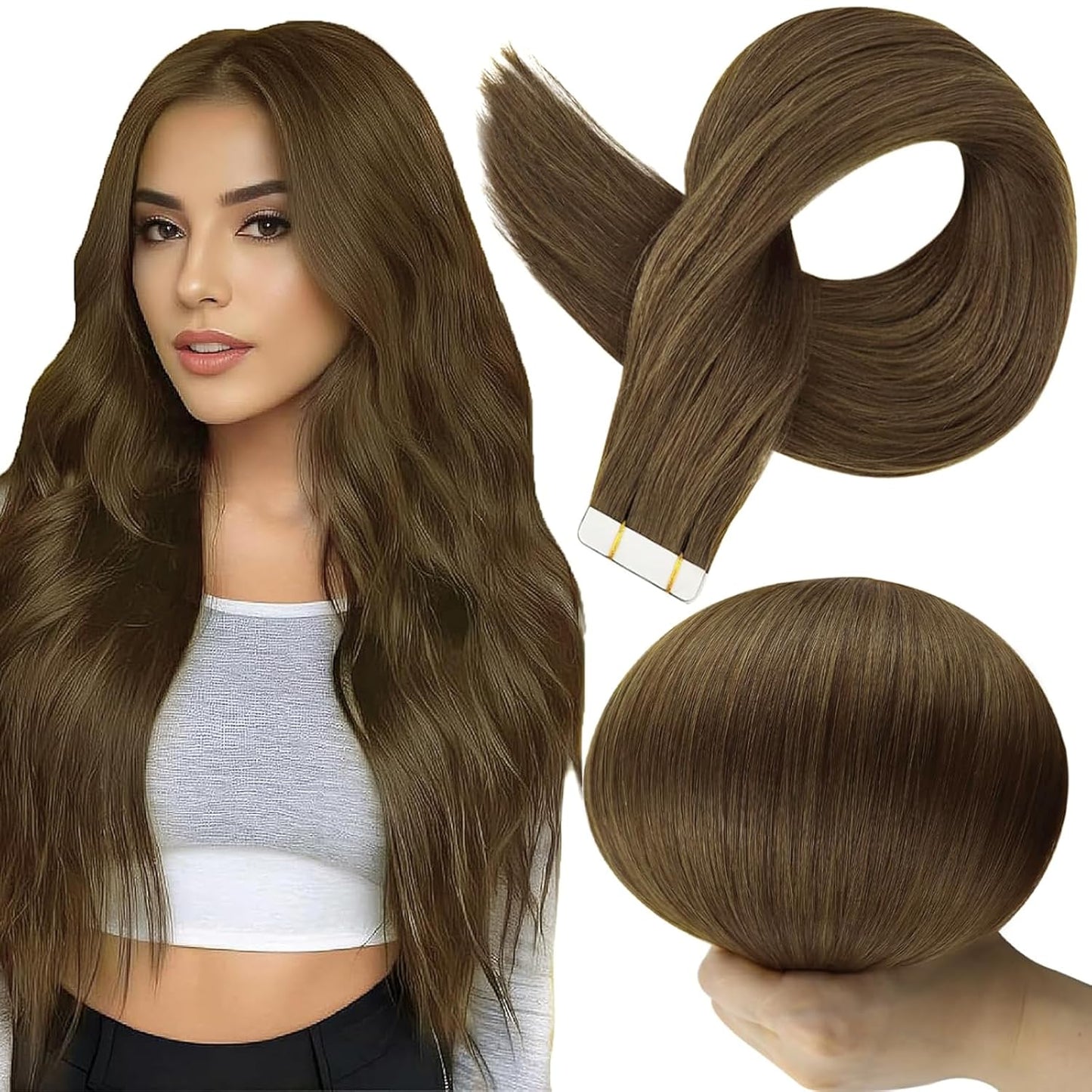 Full Shine 24 Inch Brown Tape in Hair Extensions for Women