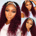 Ombre Dark Burgundy Headband Wig Human Hair Deep Wave 18 in - Easy