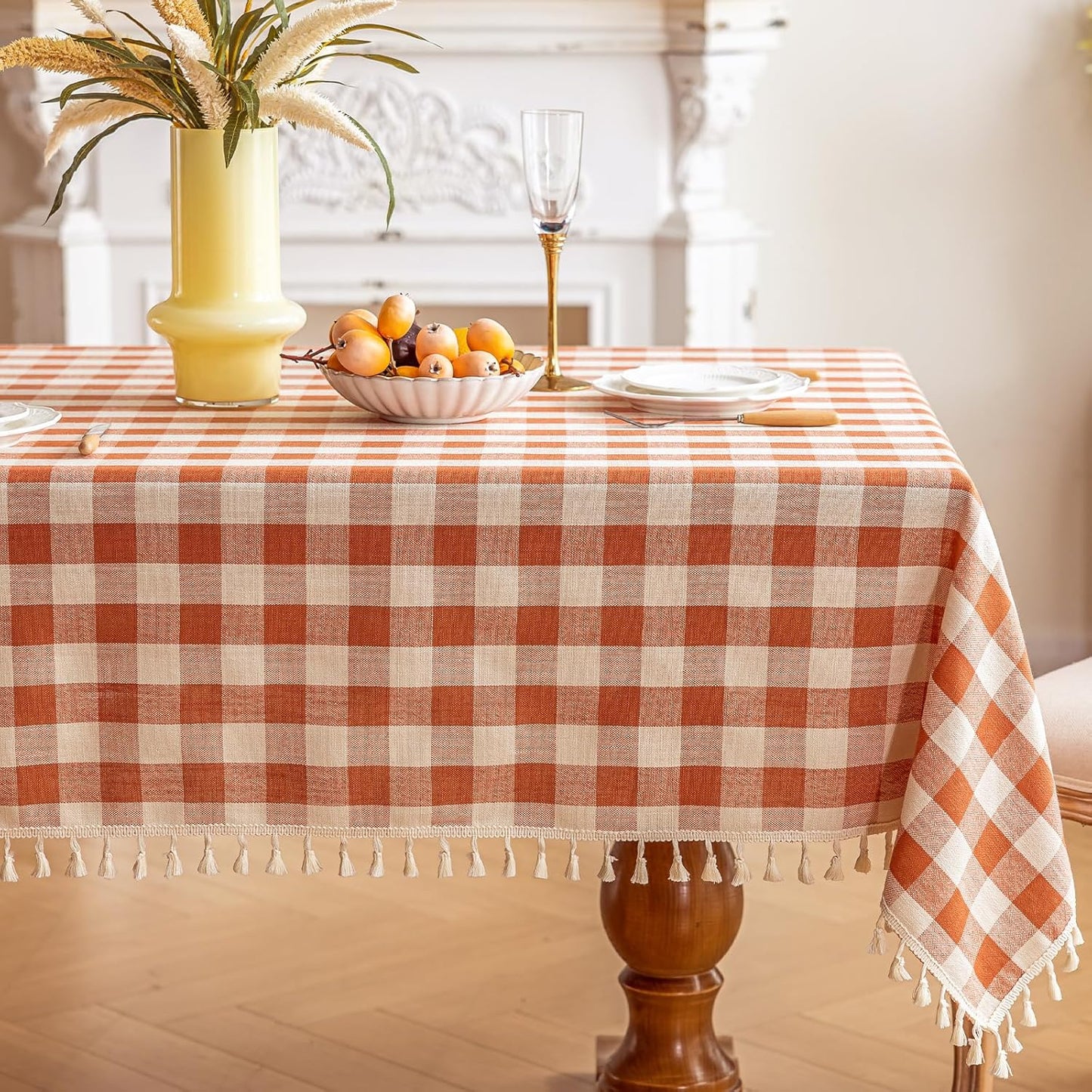 Checkered Fall Tablecloth Rectangle Cotton Linen Gingham Design