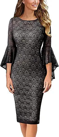 Elegant Bell Sleeve Cocktail Party Bodycon Pencil Dress for Women