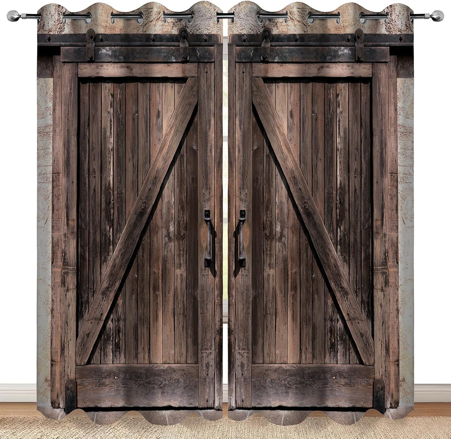 Rustic Wooden Barn Door Blackout Curtains for Home Decor