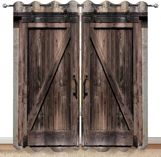 Rustic Wooden Barn Door Blackout Curtains for Home Decor