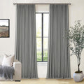 Grey Pleated Linen Blackout Curtains 102 in - Double Layer Room
