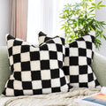 Checkerboard Faux Fur Pillow Covers Pack of 2 - Plush 26 in Square
