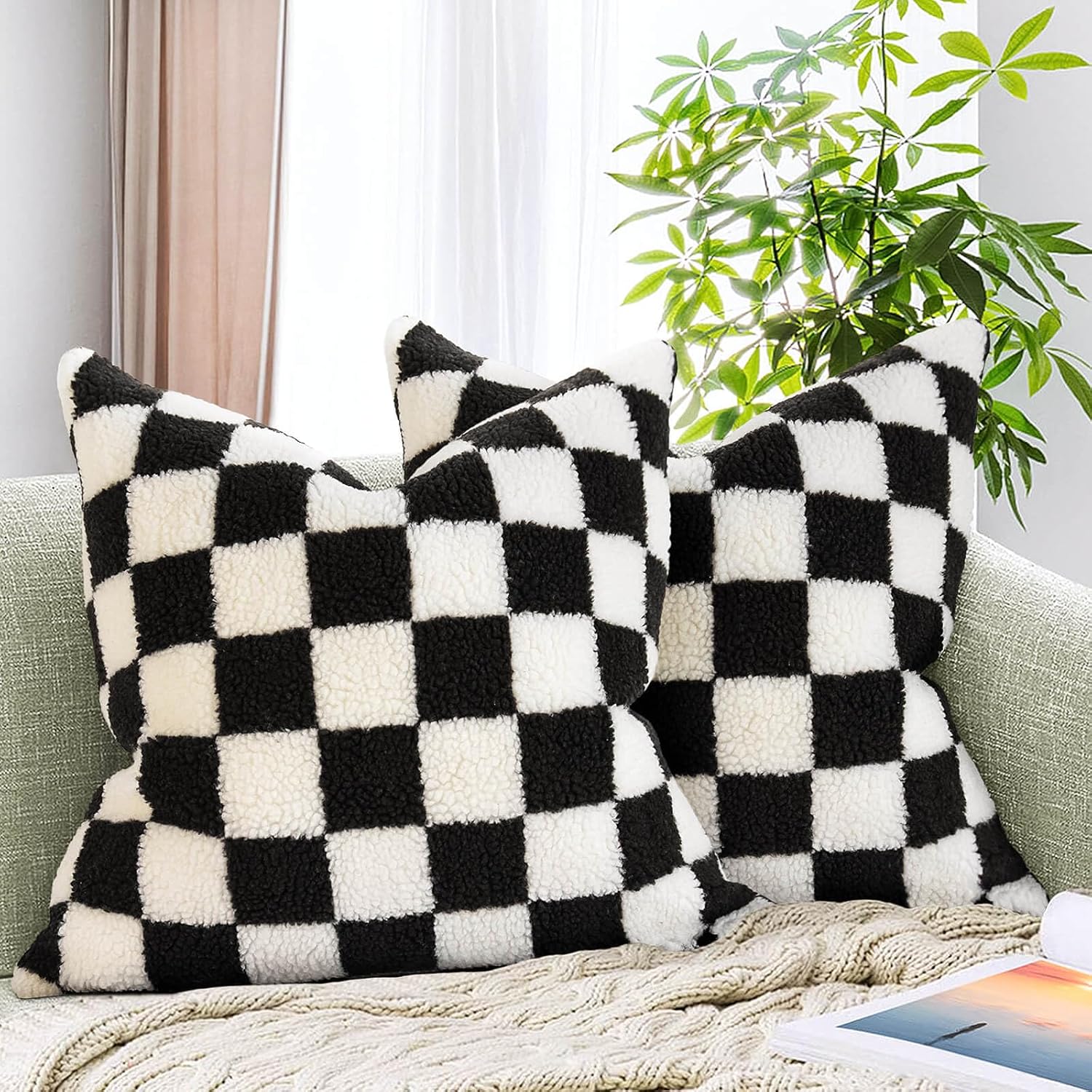 Checkerboard Decorative Throw Pillow Covers Set of 2 Luxury Soft