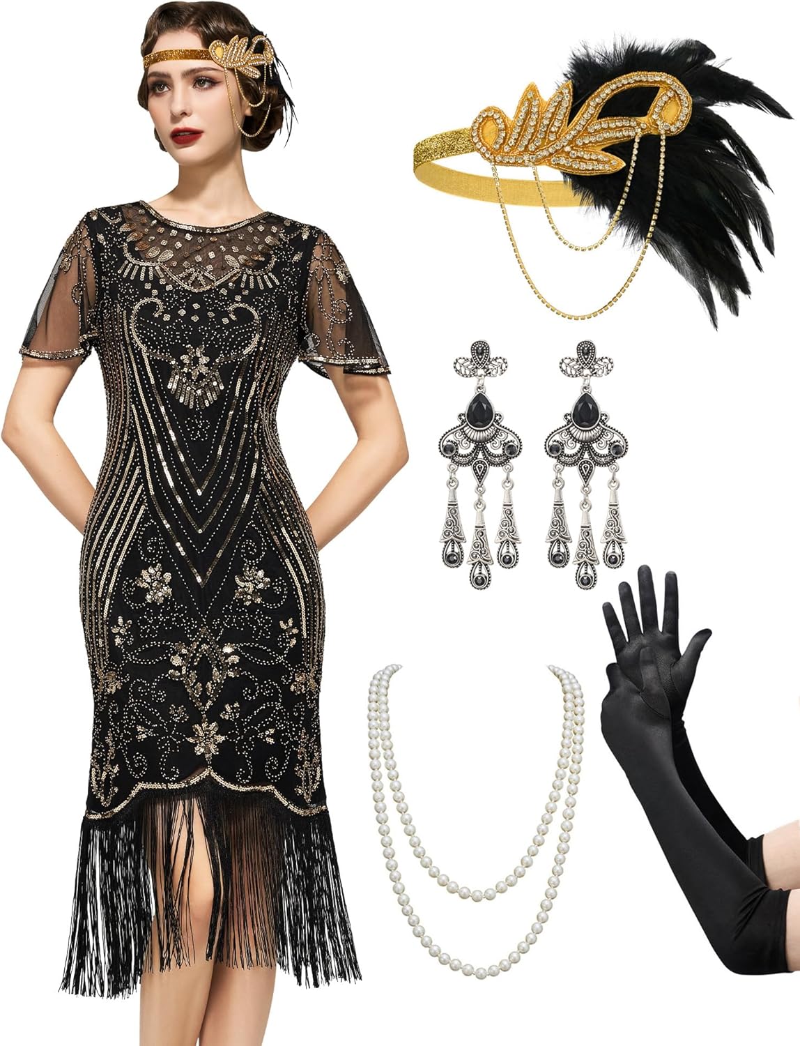 Great Gatsby Lace Neck Flapper Dress for Women - 1920s Style