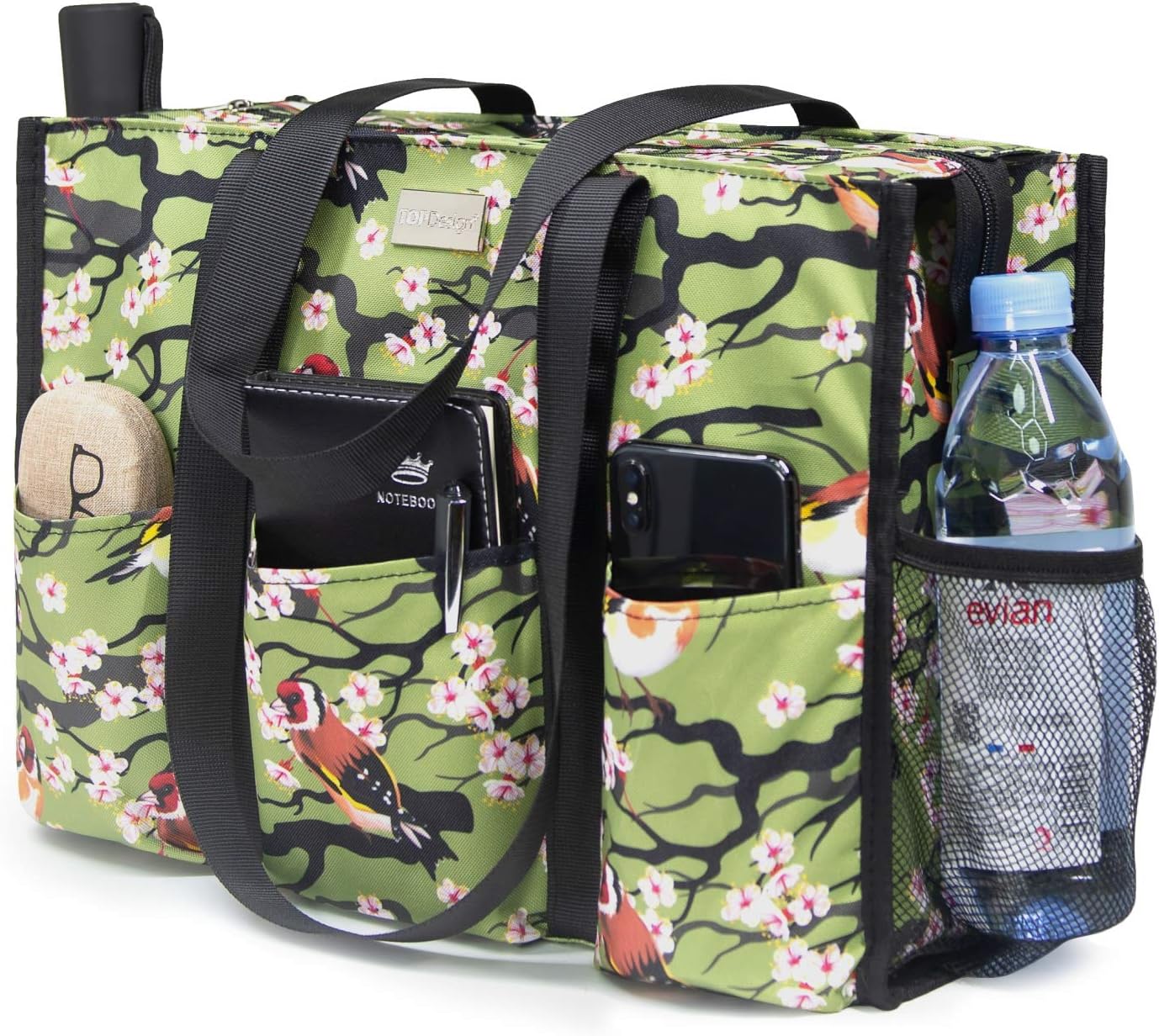 Utility Water Resistant Tote Bag with 13 Pockets for Women