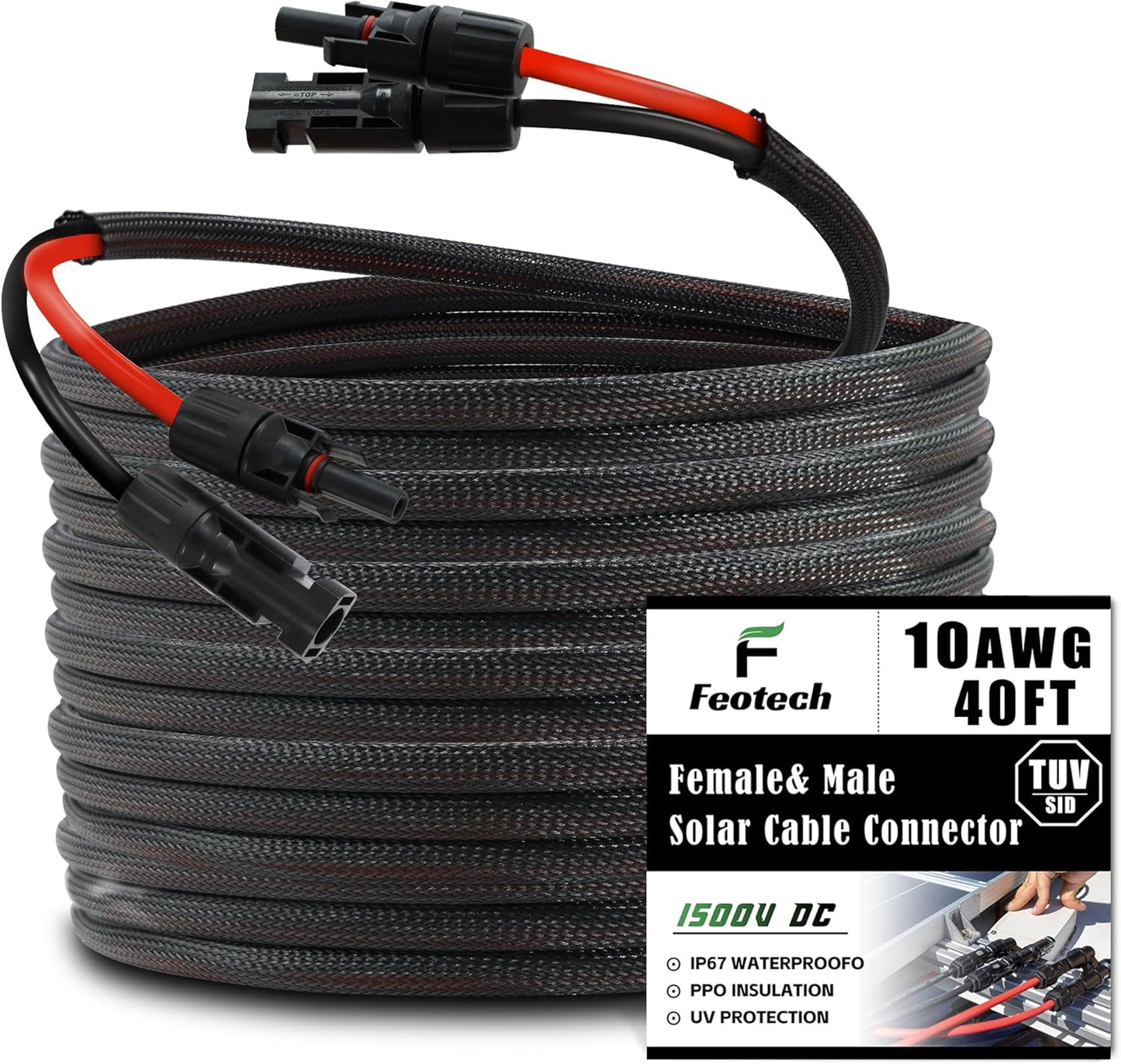 Twin Wire 40FT Solar Extension Cable - 10AWG for Efficient Energy