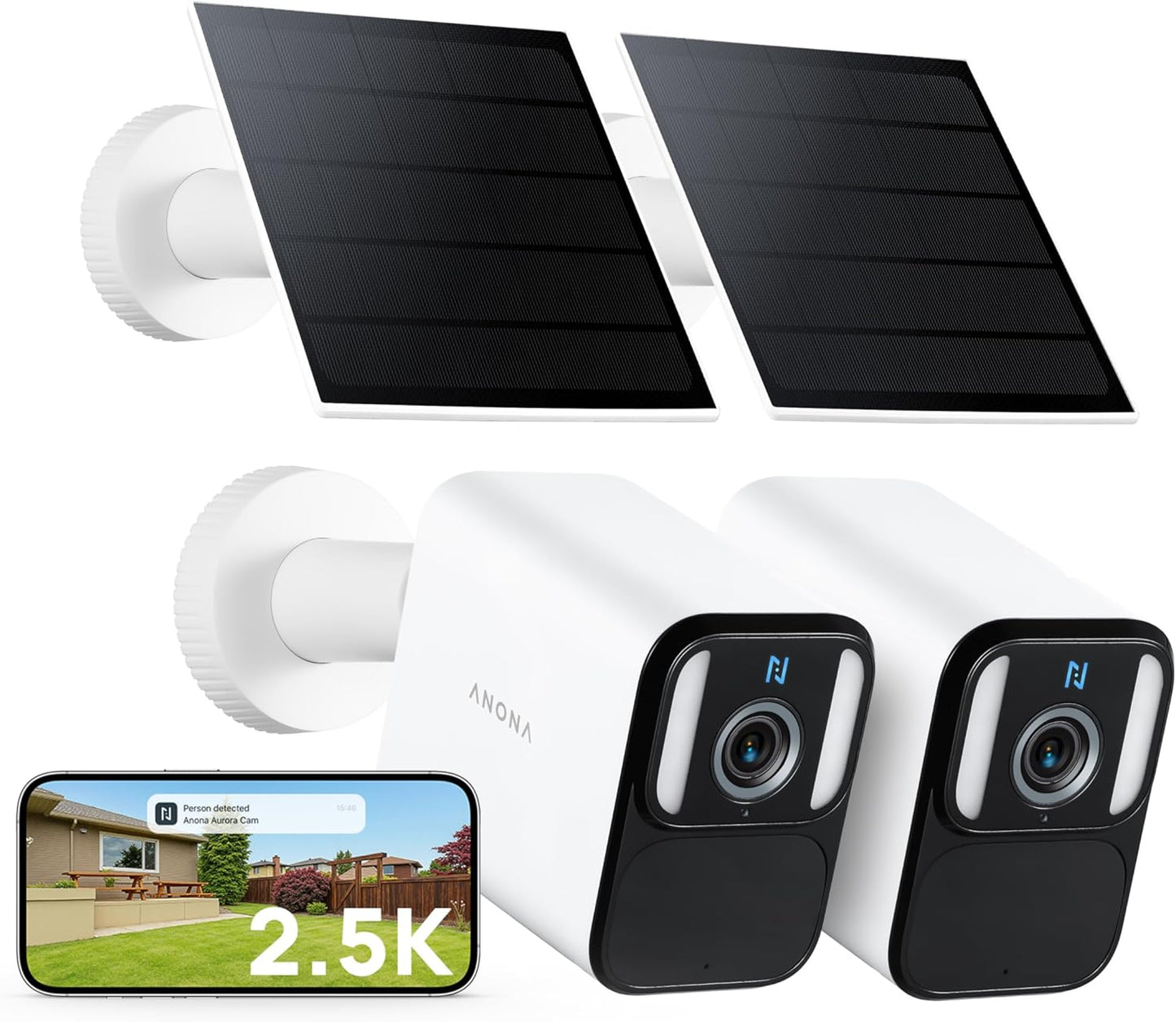 2.5K Security Camera Outdoor with Solar Power & Night Vision