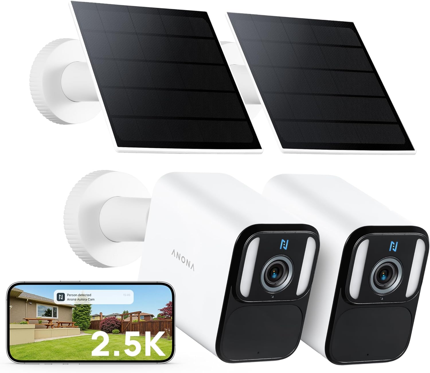 2.5K Security Camera Outdoor with Solar Power & Night Vision