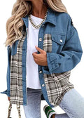 Plaid Denim Jacket Shacket - Oversized Long Sleeve Jean Coat