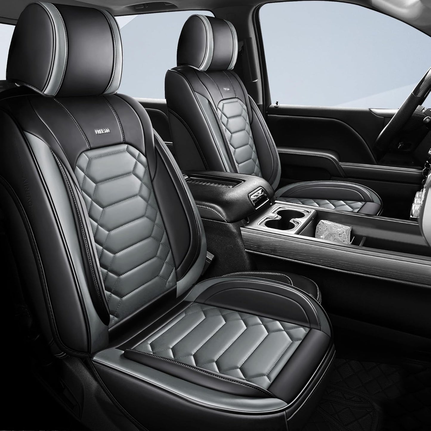FREESOO Faux Leather Seat Covers for Silverado 2014-2018