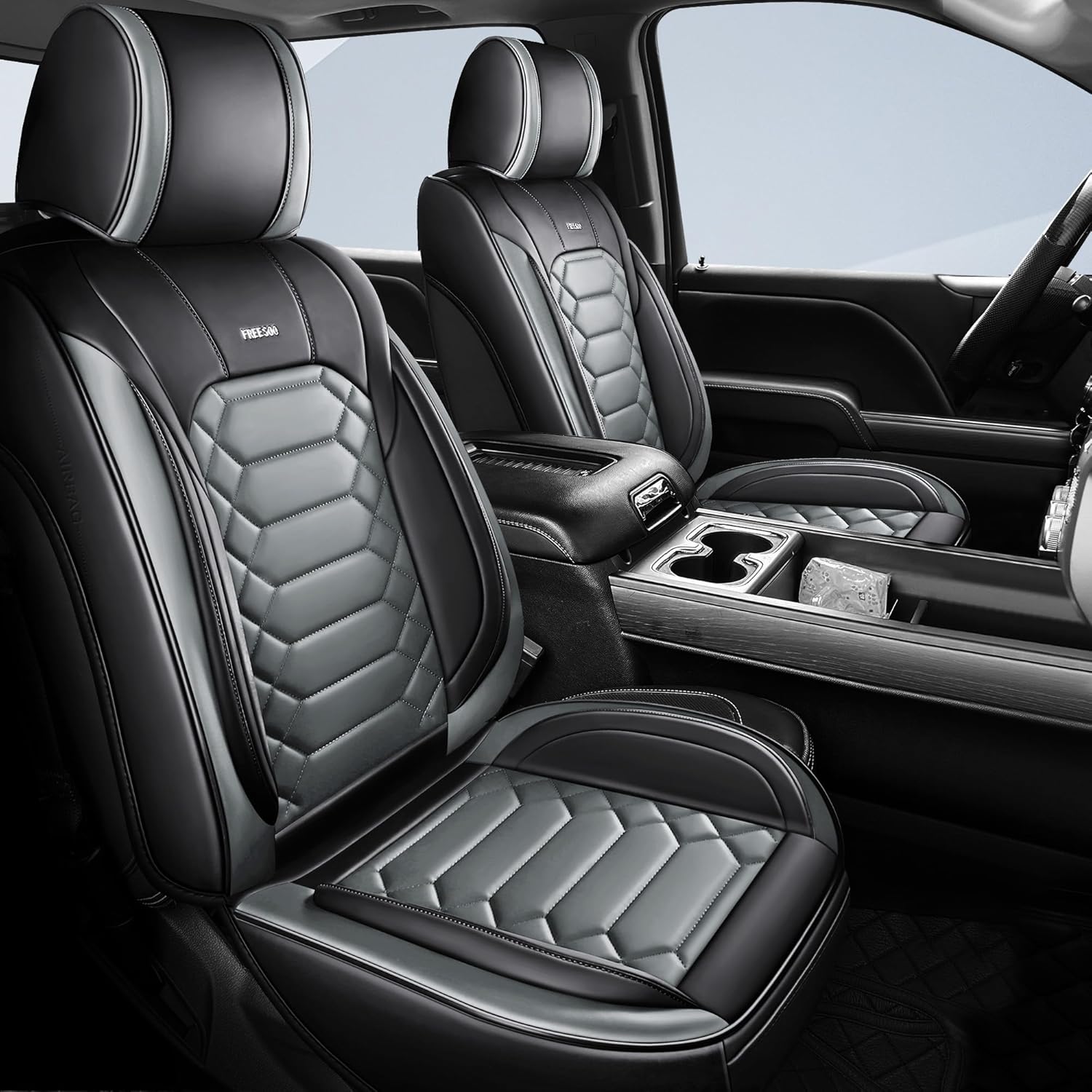 FREESOO Faux Leather Seat Covers for Silverado 2014-2018