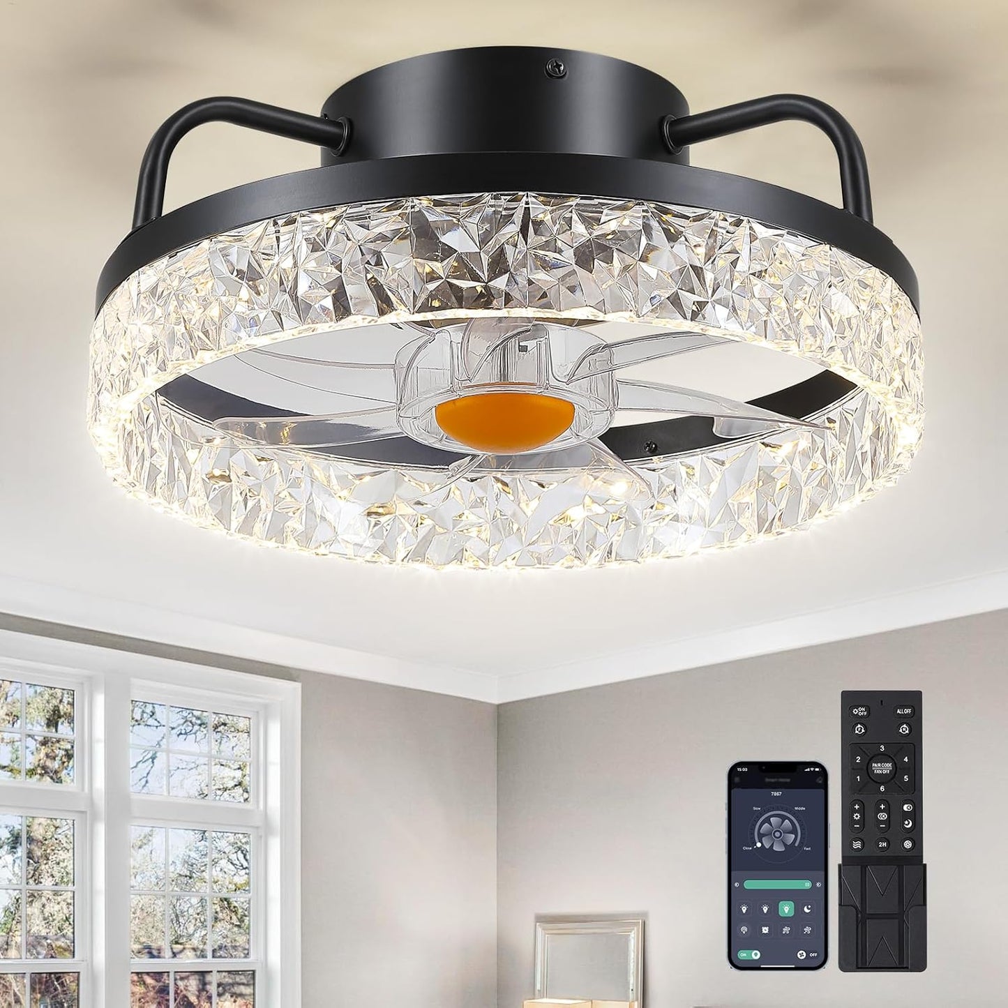 13 Inch Ceiling Fans with Lights - Modern Flush Mount Design