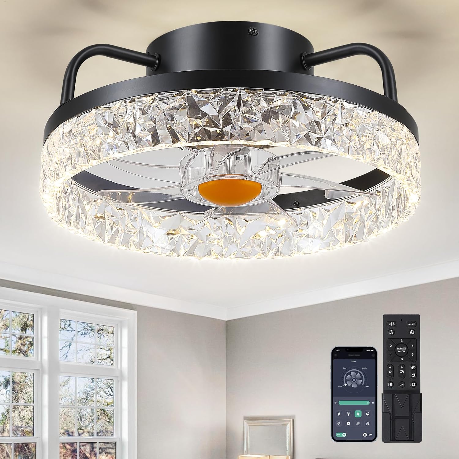 13 Inch Ceiling Fans with Lights - Modern Flush Mount Design