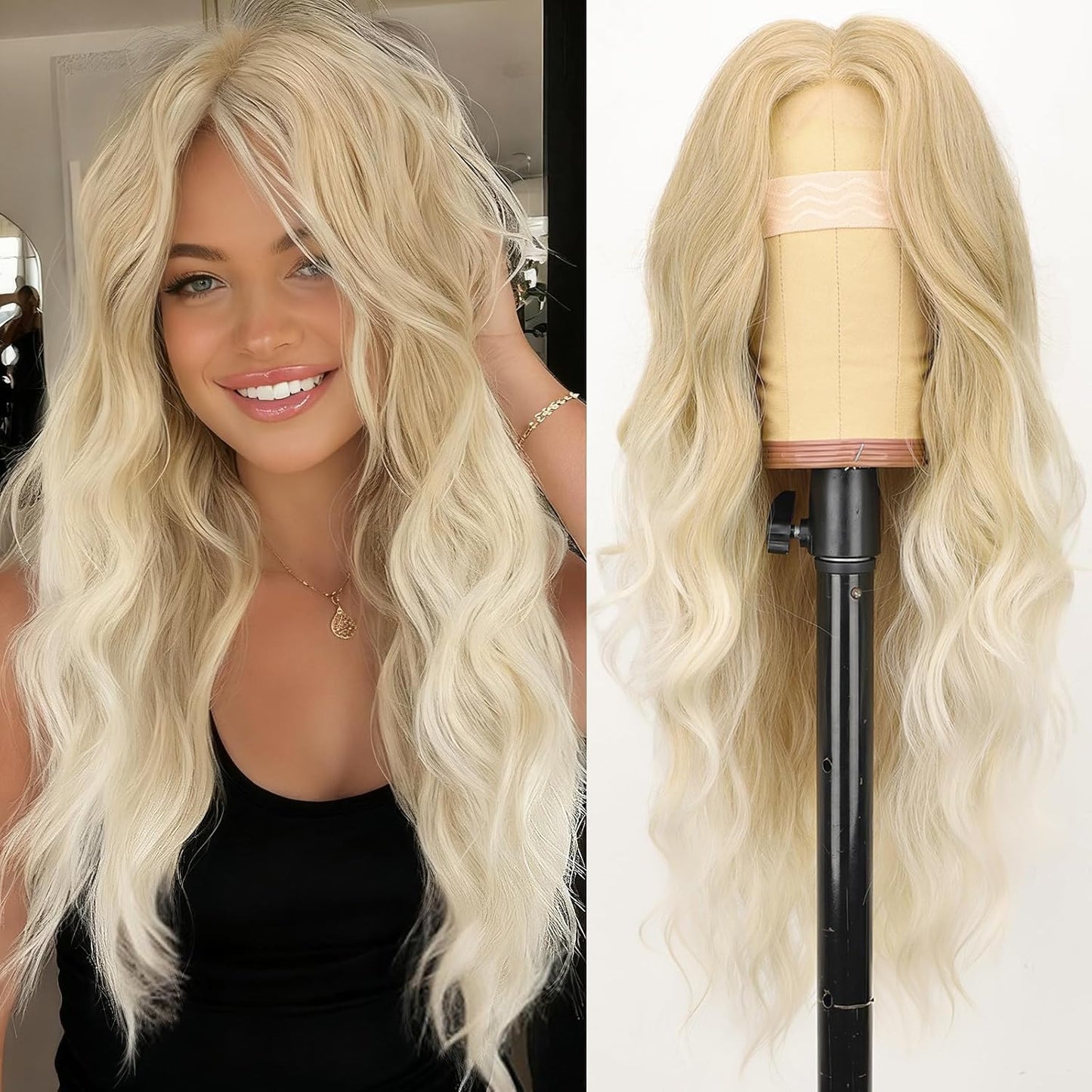 Light Blonde to Platinum Blonde Wig for Women - 26 Inch Wavy Style