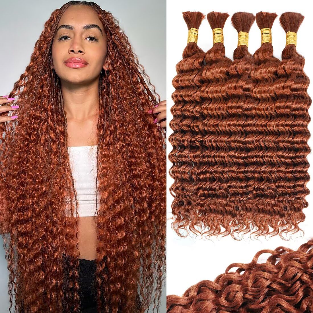 160g 5 Bundles 20 Inch Dark Ginger Human Braiding Hair Extensions