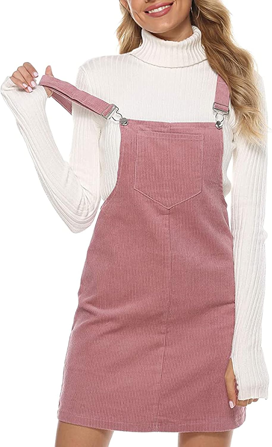 Hooever Women's Cute Corduroy Overall Bib Dress for All Seasons