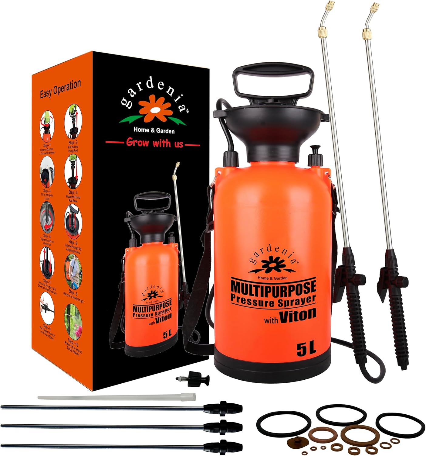 Pump Sprayer with Premium Viton Seals for Lawn Care & Cleaning