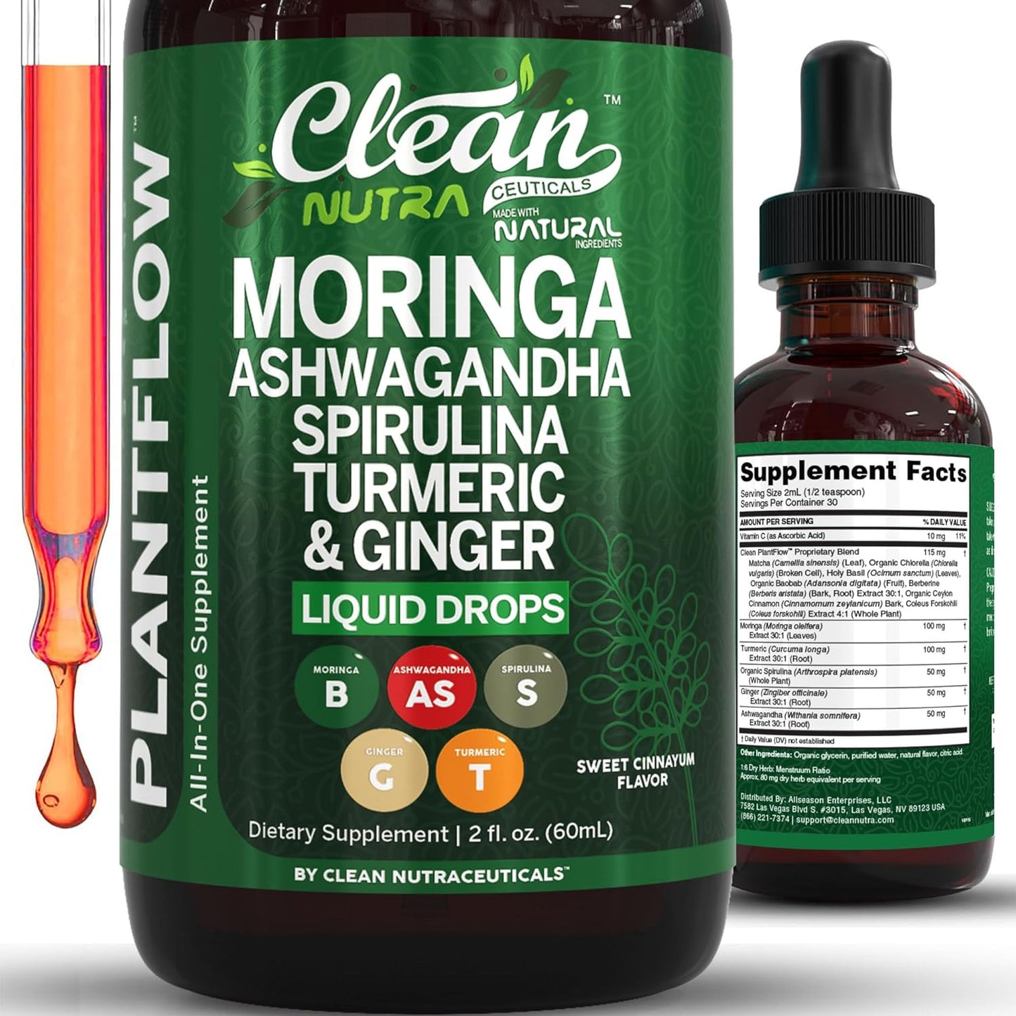 Moringa Supplement Drops with Ashwagandha and Spirulina for Vitality