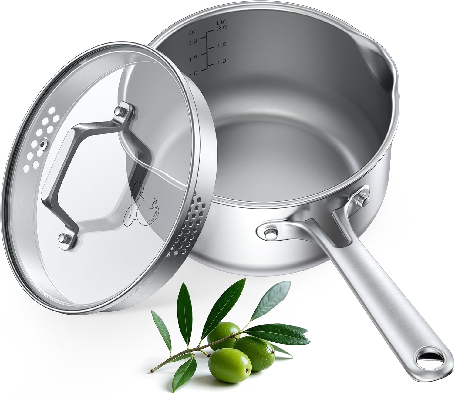 PekGema 2.5 Quart Stainless Steel Saucepan with Strainer Lid