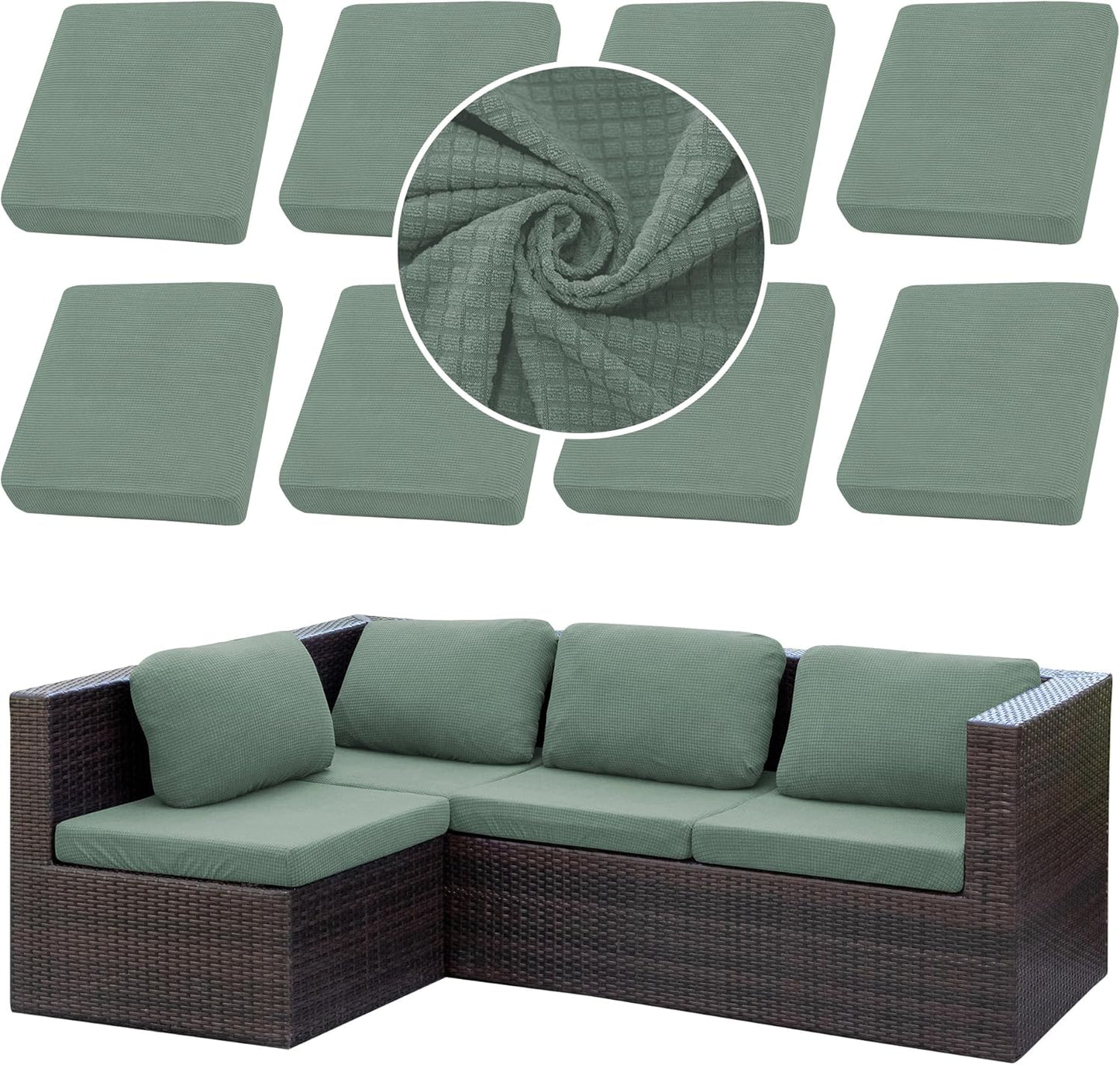 8Pcs Stretch Patio Cushion Covers for Outdoor Furniture Protection