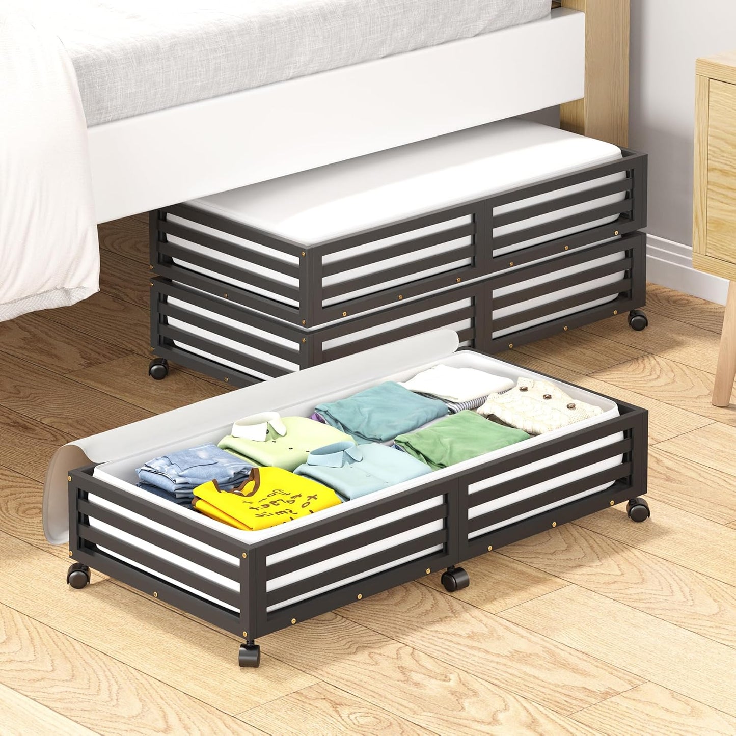 Bamboo Under Bed Storage Containers with Wheels for Easy Access