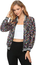 Womens Long Sleeve Sequin Zipper Jacket with Ribbed Cuffs - Sparkly