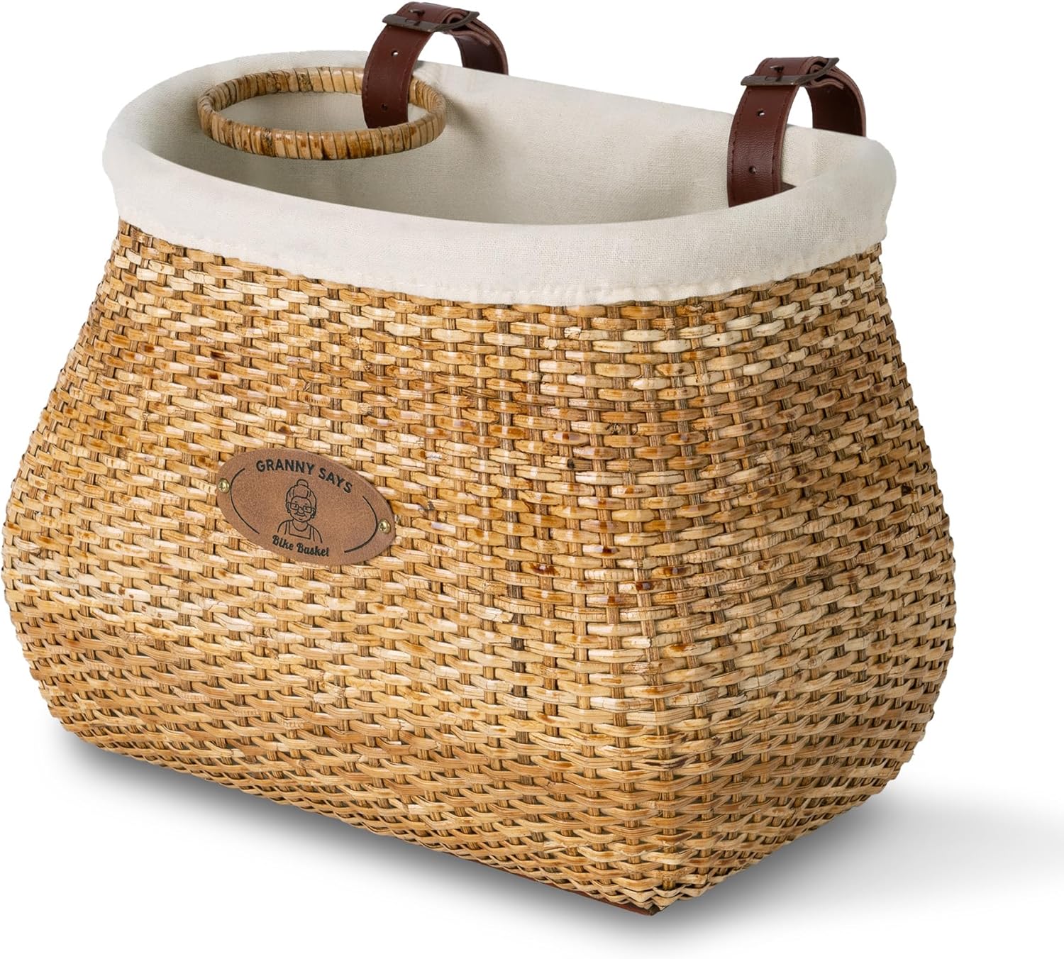 Natural Rattan Wicker Bike Basket with Cup Holder for All Bikes