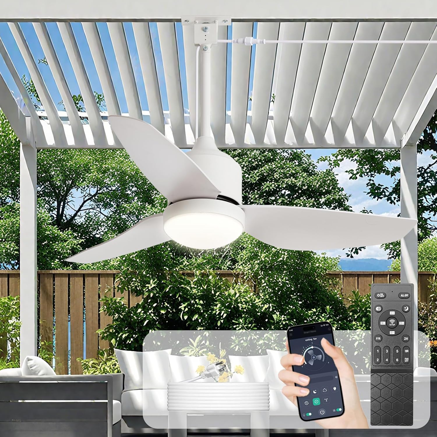 42-Inch Waterproof Ceiling Fan with Lights for Outdoor Spaces