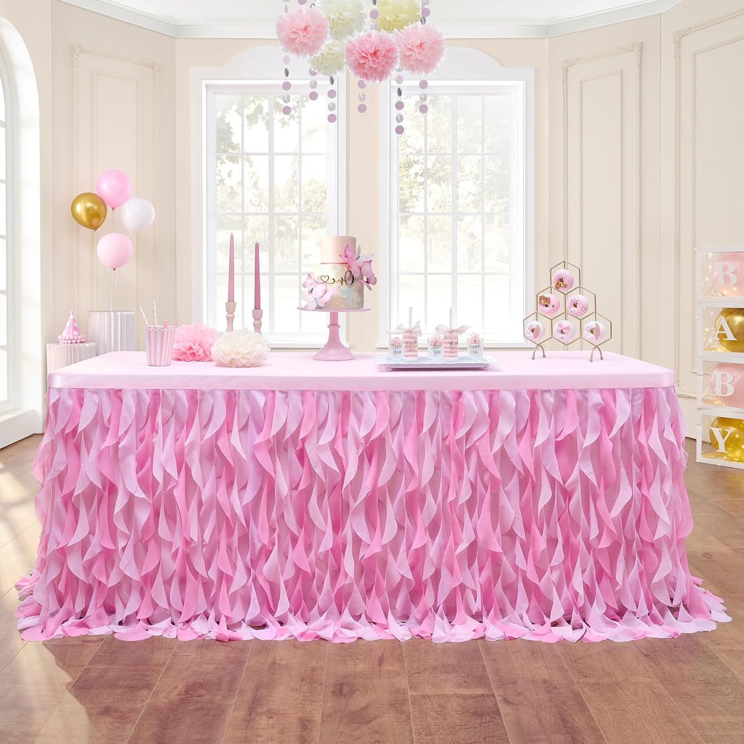 14ft Baby Pink Tutu Table Skirt for Princess Birthday Parties