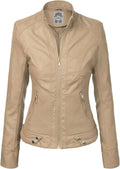 Made By Johnny Faux Leather Moto Biker Jacket - Lightweight Style WASH