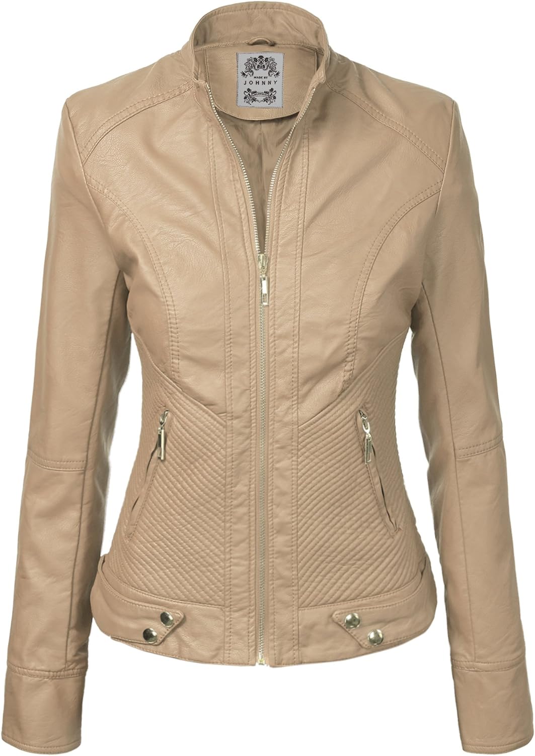 Made By Johnny Womens Faux Leather Zip Up Moto Biker Jacket
